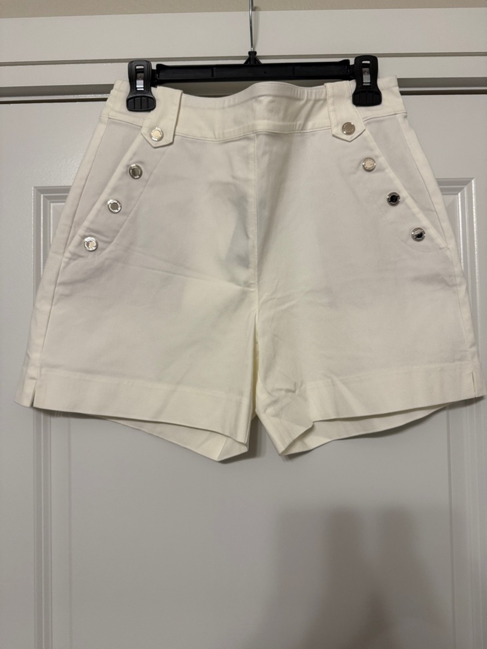 White House Black Market Cream High-Rise Button Accent Shorts